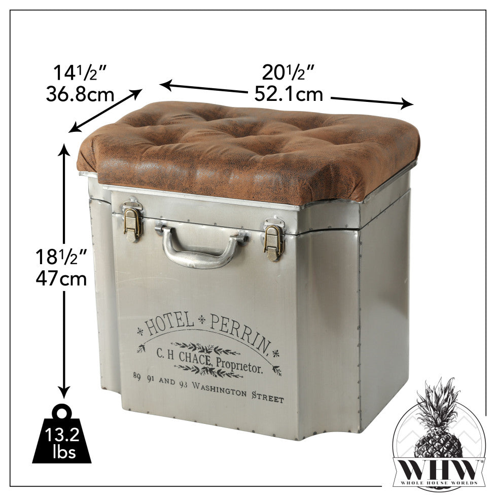 Turfted Traveler Steamer Trunk, Storage Ottoman