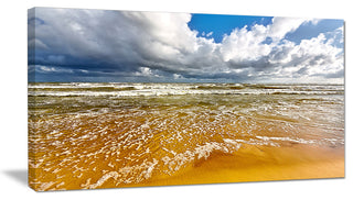 "Stormy Summer Sea With White Clouds" Seashore Canvas Wall Art, 40"x20"