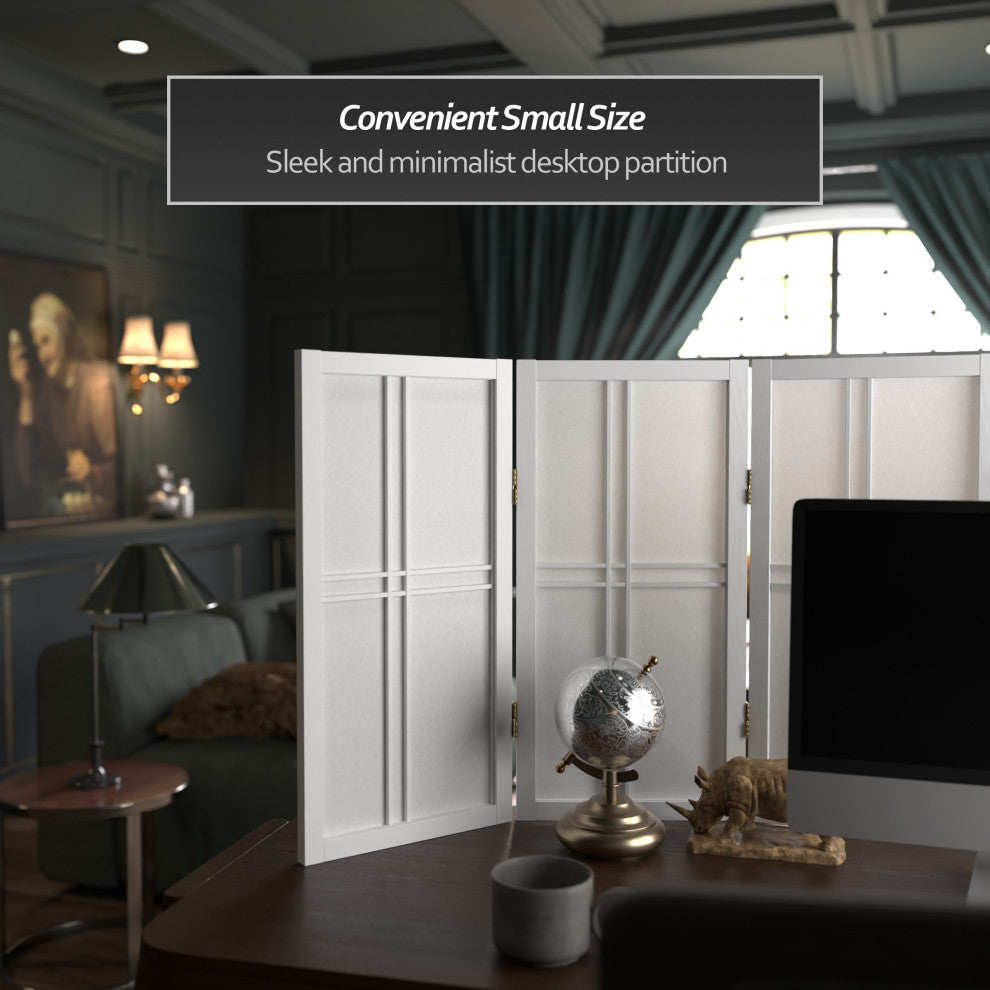 2' Tall Desktop Double Cross Shoji Screen, White, 4 Panels