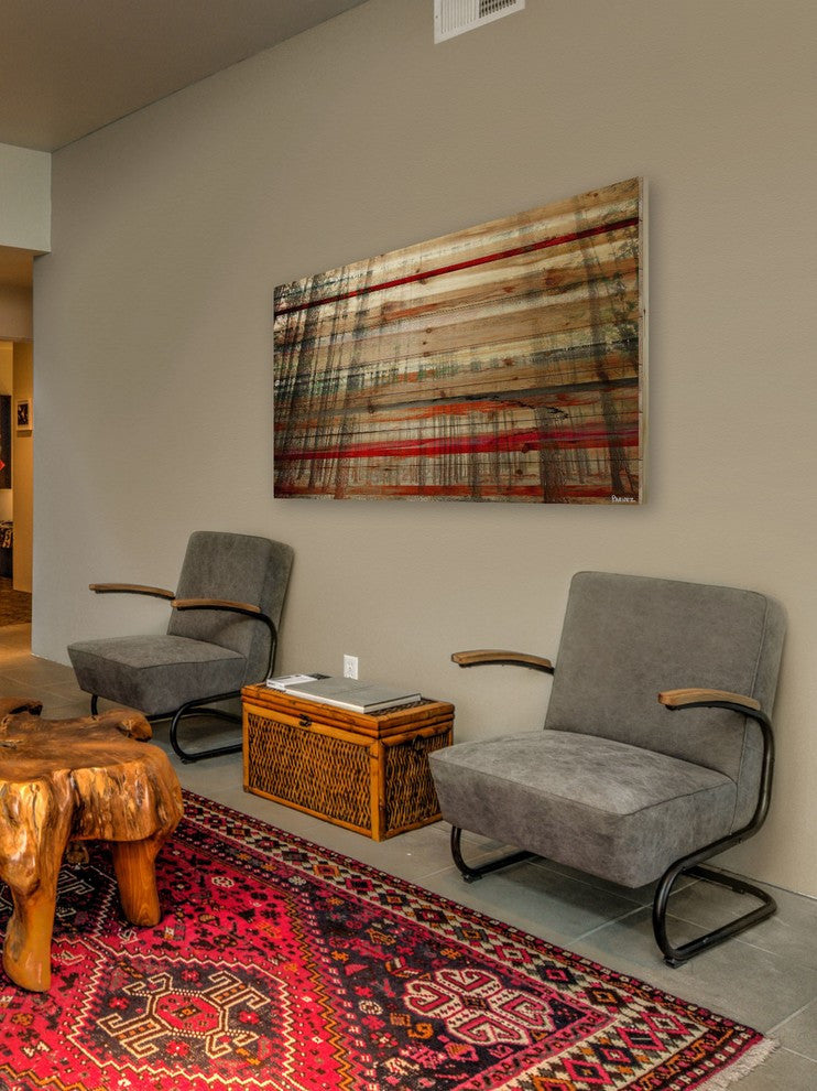 "Tall Tree Forest" Print on Natural Pine Wood, 60"x40"