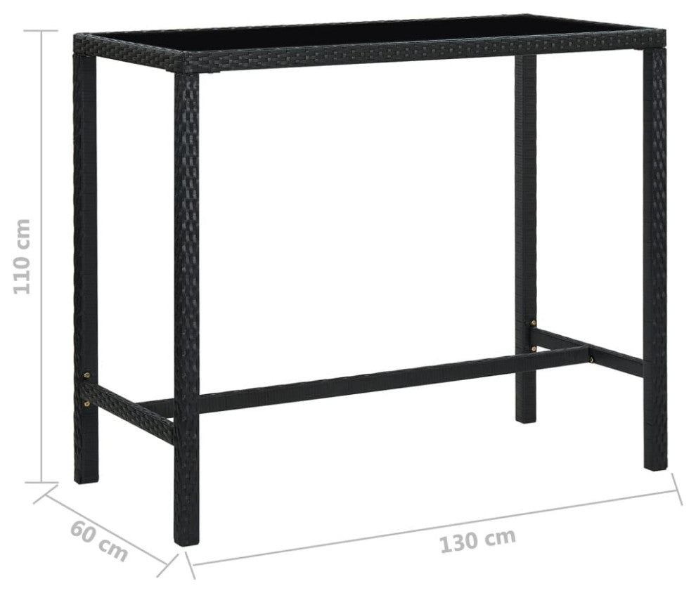 vidaXL Patio Bar Set 7 Piece with Cushions Poly Rattan Black Garden Chair