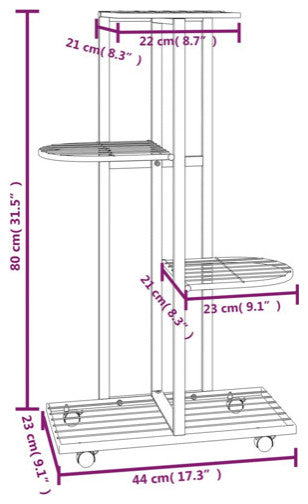 vidaXL 4-Floor Flower Stand with Wheels Decorative Plant Shelf Stand Black Iron