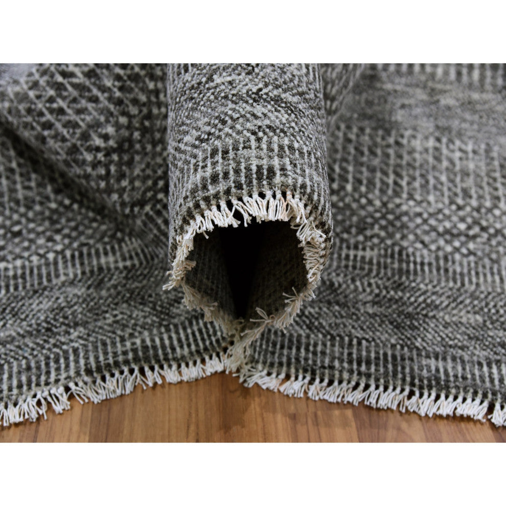 Neutral Gray Undyed Wool Grass Design Hand Knotted Oversized Rug 12'2"x15'2"