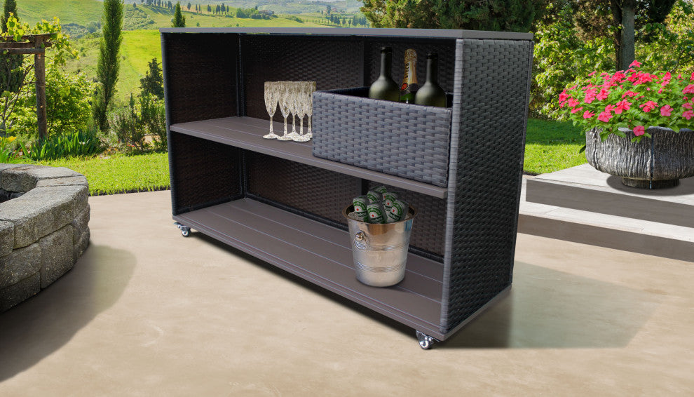 Barbados Bar Cart with Basket Outdoor Wicker Patio Furniture