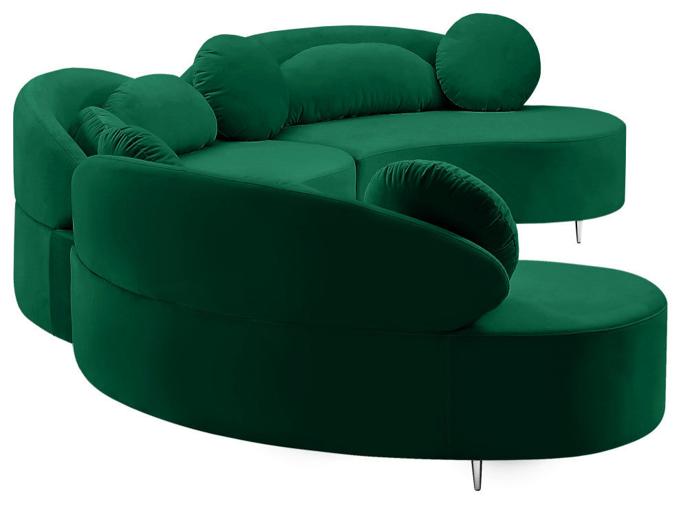 Vivacious Velvet Upholstered 3-Piece Sectional, Green