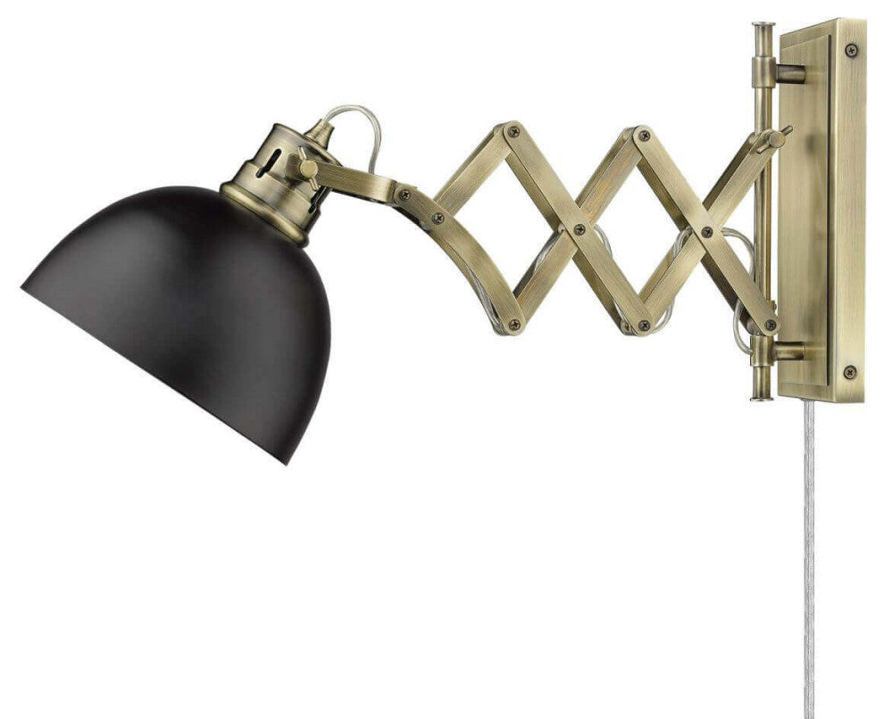10" Tall Articulating Wall Sconce, Aged Brass, Matte Black