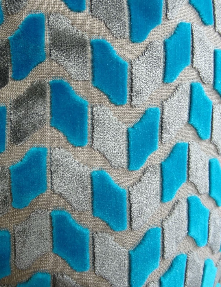 Castle Crest Turquoise and Gray Handmade Luxury Pillow, 16"x16"