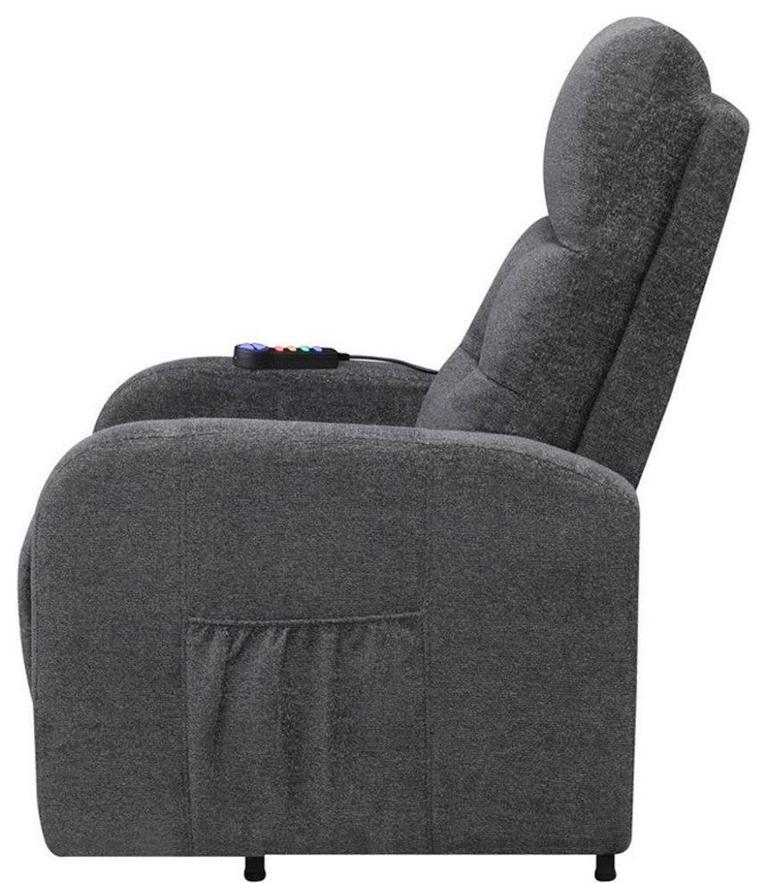 Maklaine Tufted Fabric Upholstered Power Lift Recliner in Charcoal