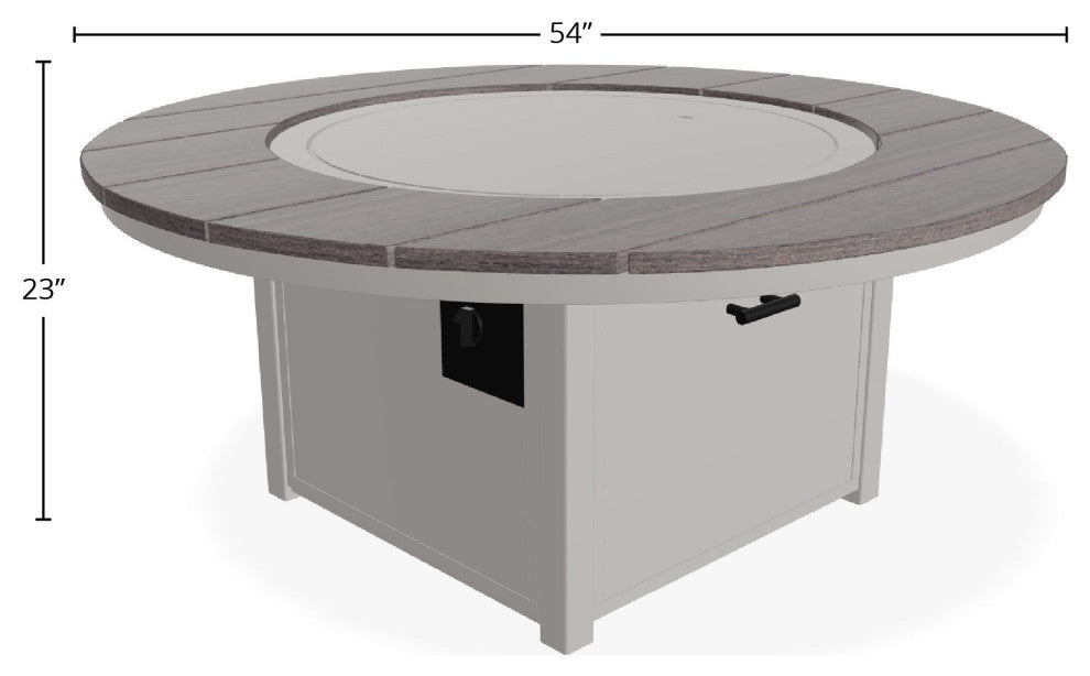 54" Round Marine Grade Fire Table with Propane Shelf, Warm Gray/Boardwalk