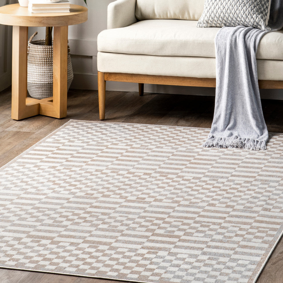 Nuloom Nikita Faded Geometric Machine Washable Area Rug, Beige 2'8"x6'