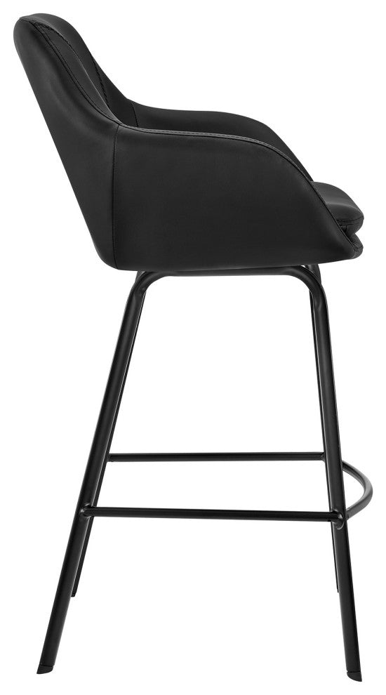 26" Black on Black Faux Leather Comfy Swivel Counter Stool