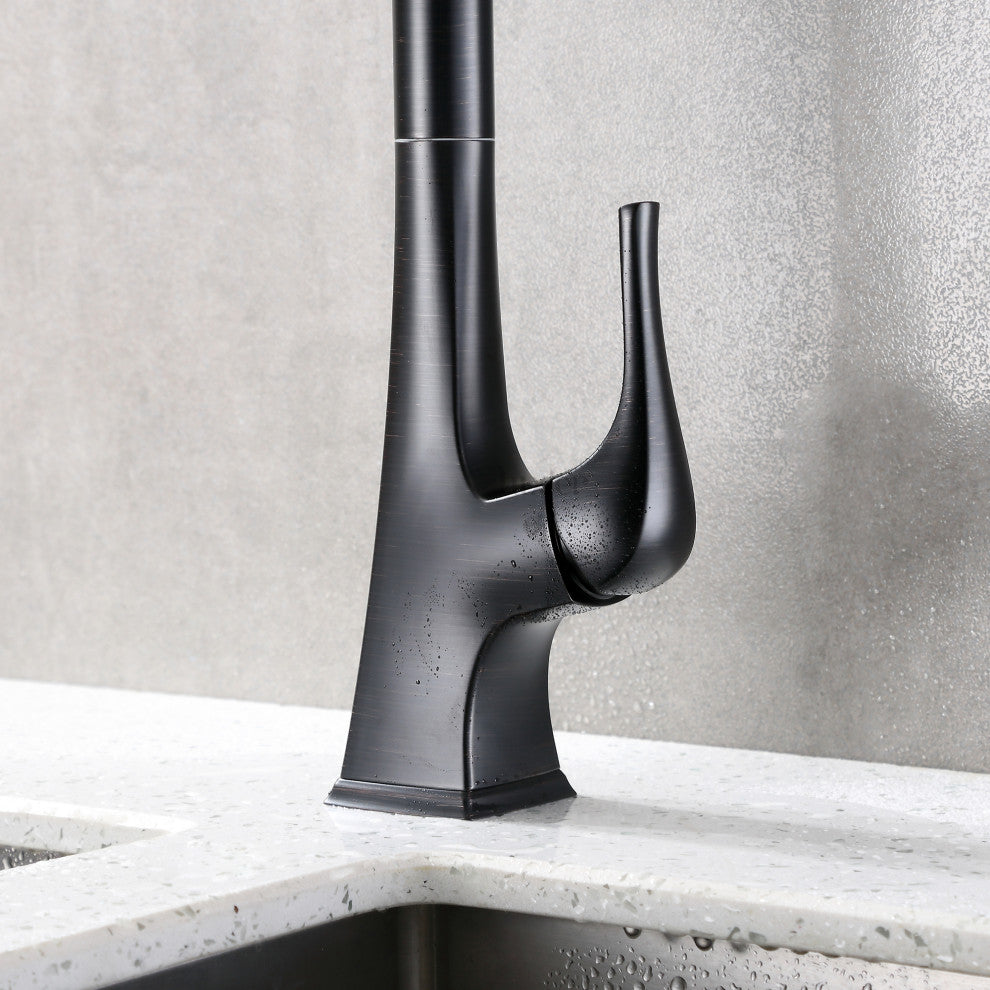 Luxier KTS20-T Single-Handle Pull-Down Sprayer Kitchen Faucet, Oil Rubbed Bronze