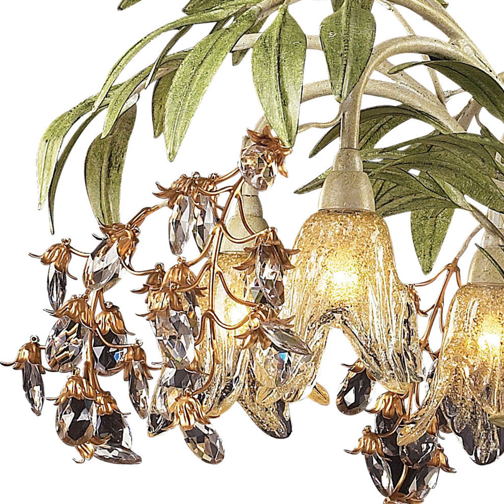 Huarco Chandelier, Seashell and Amber Glass, 6-Light
