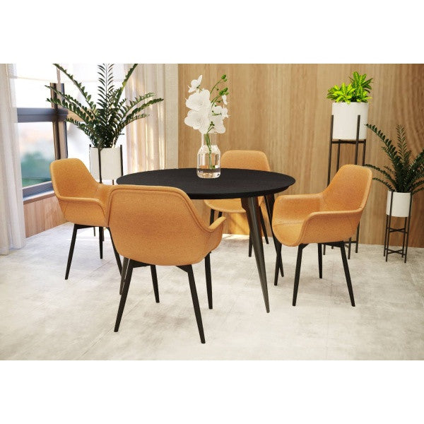 LeisureMod RTM47BL Ravenna Modern Round Wood 47" Ebony Metal Legs Dining Table