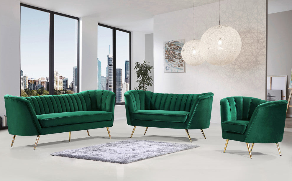 Margo Velvet Upholstered Set, Green, Loveseat