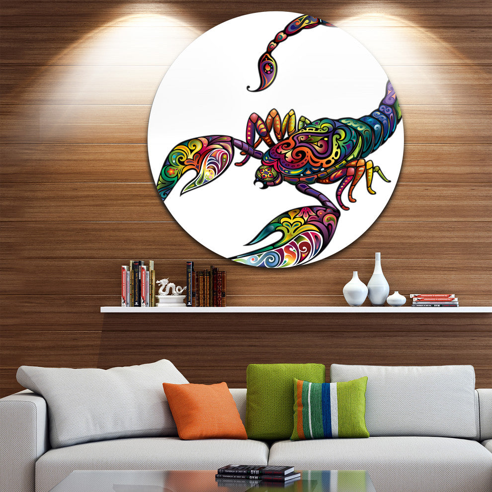 Cheerful Scorpion, Animal Digital Art Disc Metal Wall Art, 11"