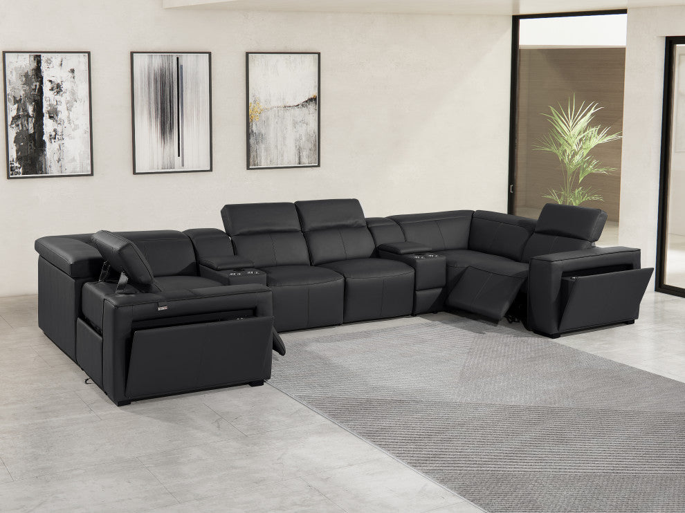 Niccolo Italian Leather 8-Piece U-Shaped 2 Power Reclining Sectional, Black