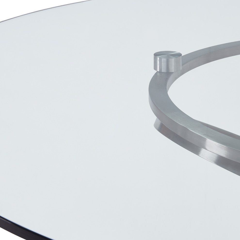 Wendy  Dining Table in Brushed Stainless Steel Finish and Clear Glass top