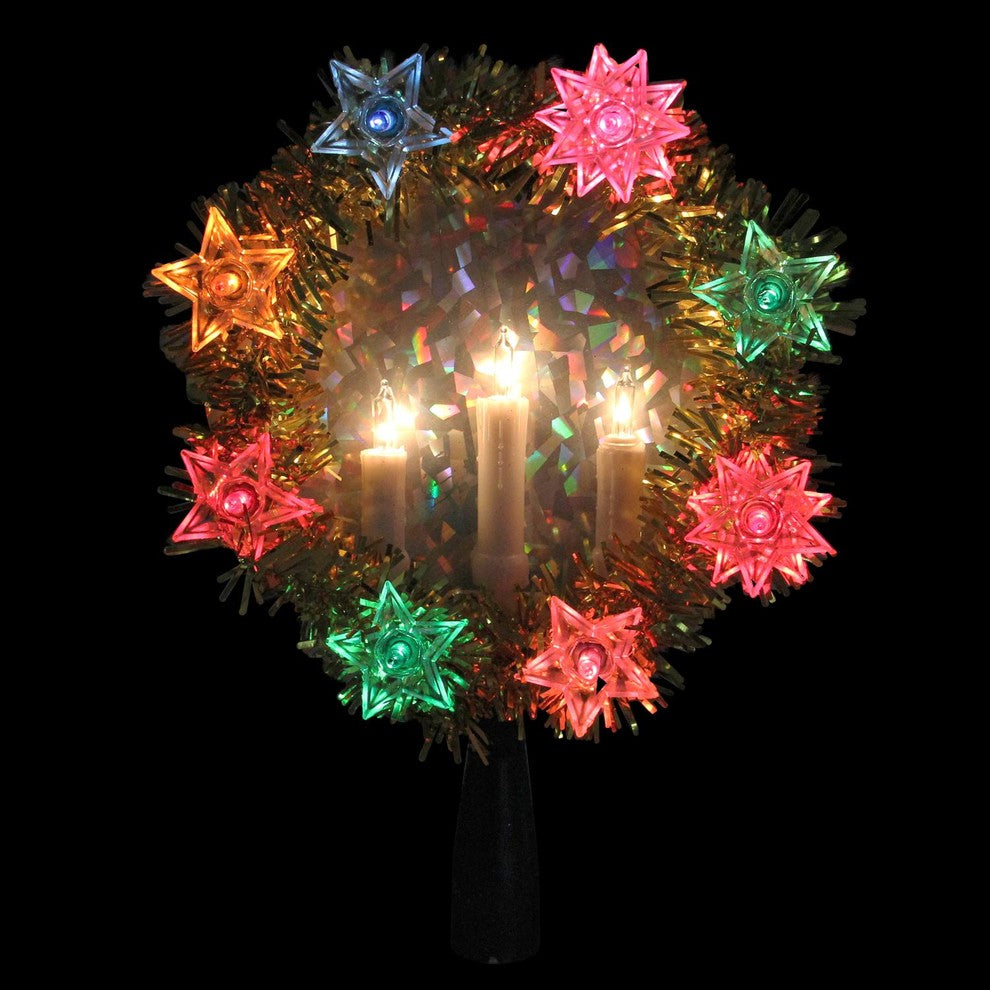 7" Gold Tinsel Wreath with Candles Christmas Tree Topper - Multi Lights