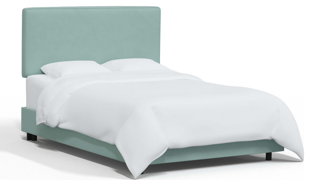 Square Upholstered Bed, Velvet Caribbean, King