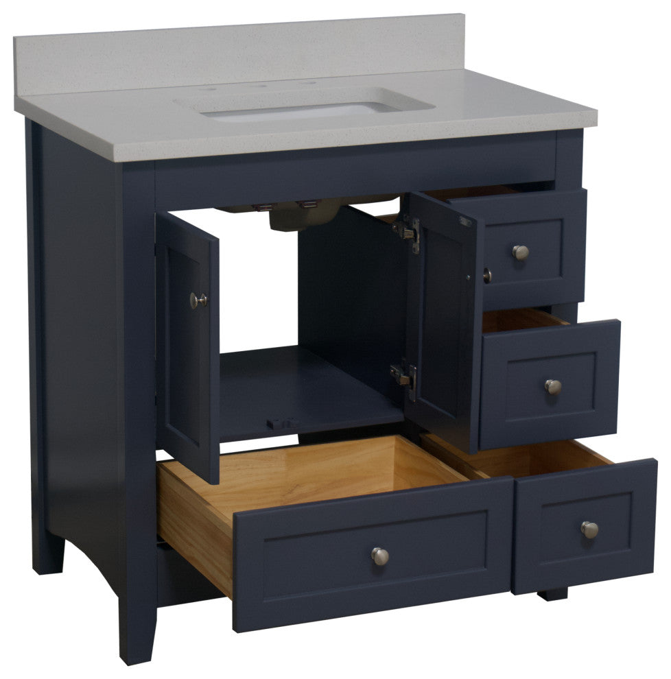Abbey 36" Bathroom Vanity, Marine Gray, Quartz