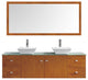 Clarissa 72" Double Bathroom Vanity Set, Honey Oak, Aqua Tempered Glass Countert