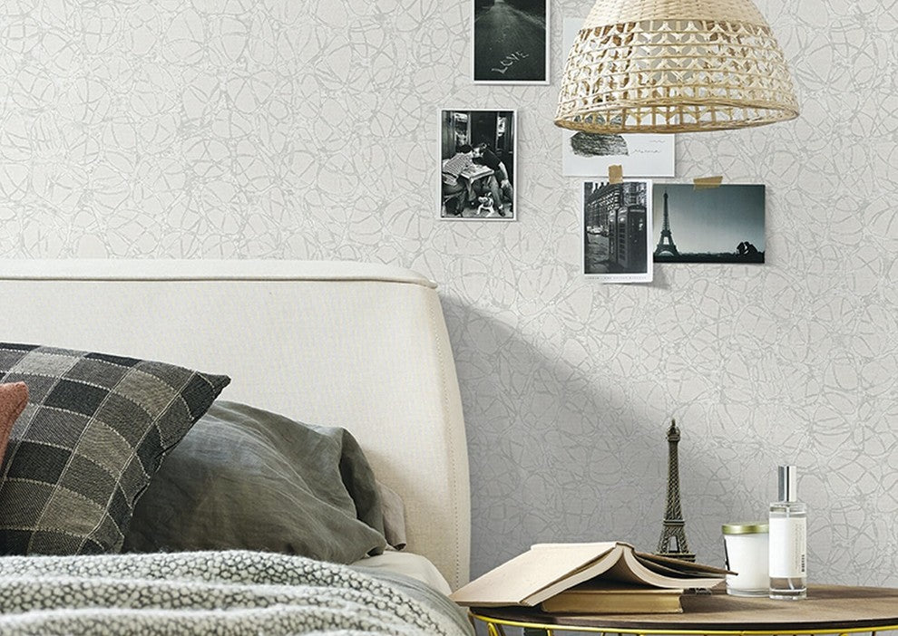 Natural Faux 2, Modern Geometric Stone Wood Rustic Wallpaper, White, Sample