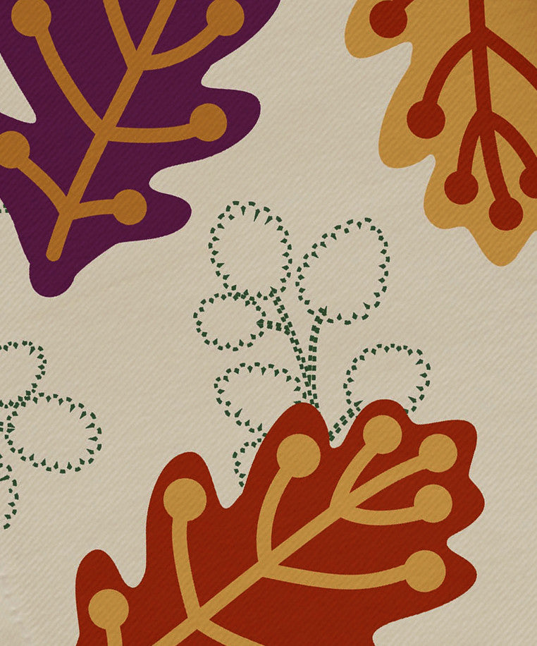 Retro Leaves Floral Print Napkin, Set of 4, Purple