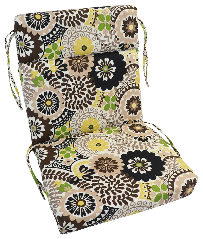 20"X42" Patterned Outdoor Squared Seat/ Back Chair Cushion, Red Brick Garden
