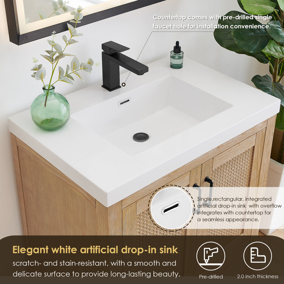Bondi Single Bath Vanity, Light Brown, 30inch, No Mirror