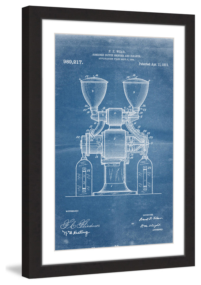 "Coffee Grinder 1911 Blueprint" Framed Painting Print