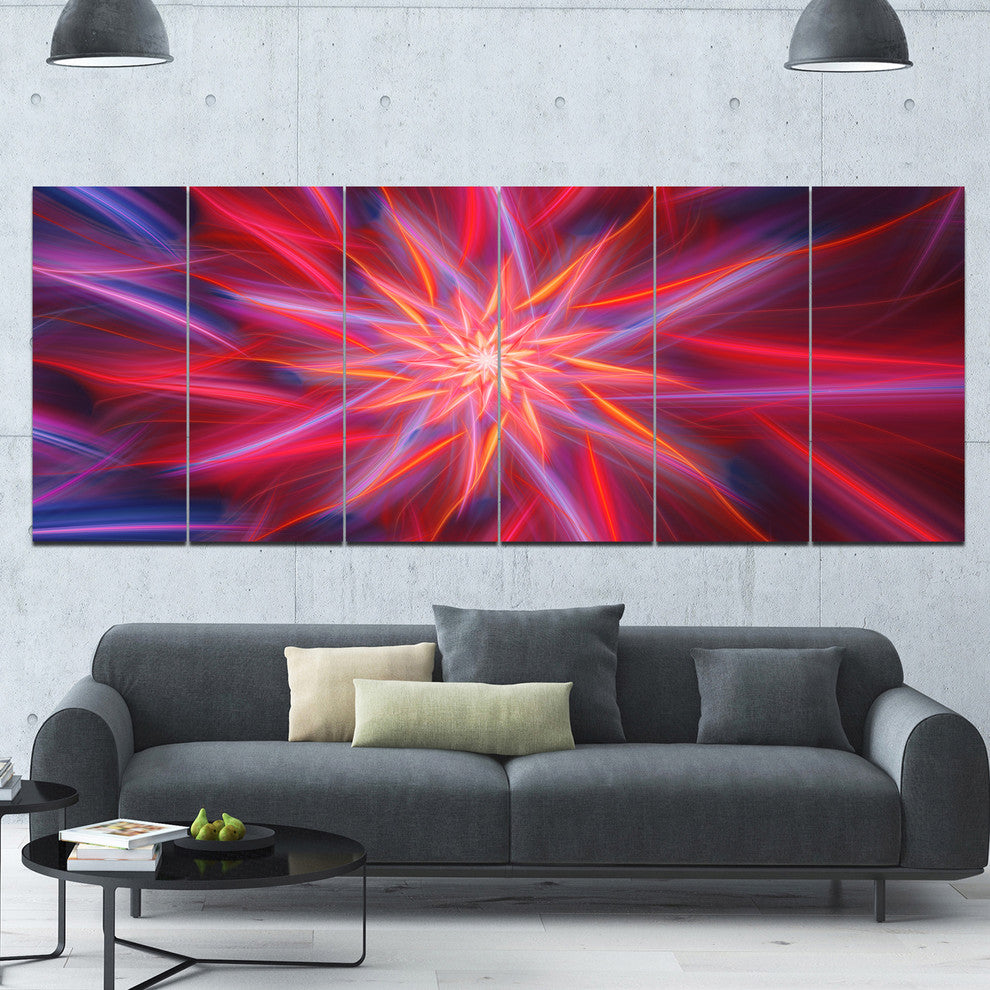 Shining Red Purple Exotic Flower, Floral Canvas Art Print, 70"x28", 6 Panels