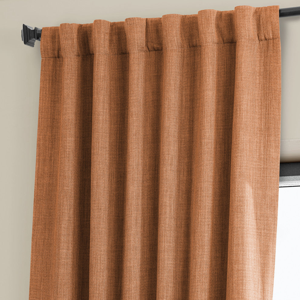 Faux Linen Darkening Curtain Single Panel, Desert Orange, 50"x108"