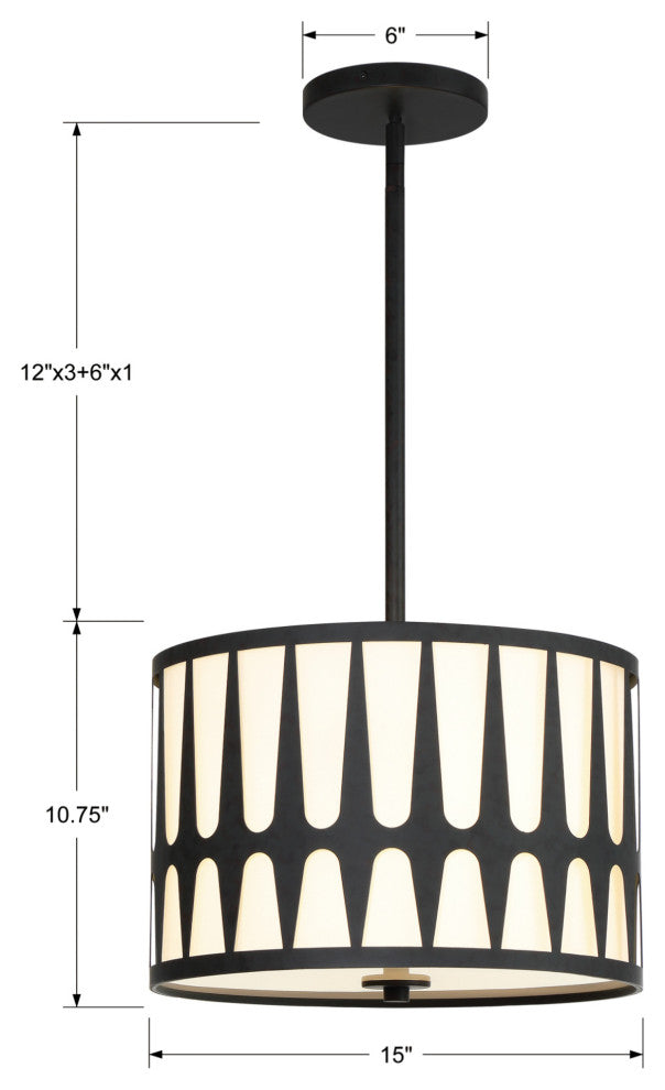 Crystorama Lighting Group ROY-803 Royston 3 Light 15"W Pendant - Black