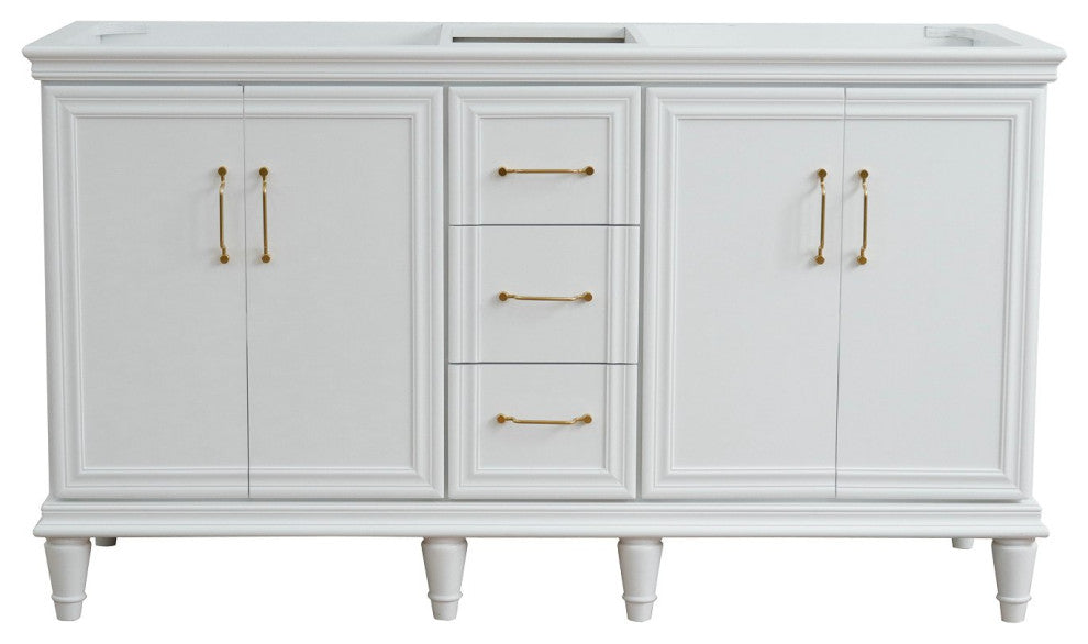 60" Double Vanity, White Finish, Cabinet Only