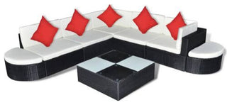 vidaXL Patio Lounge Set of 8 Black Powder-Coated Steel Large Modular