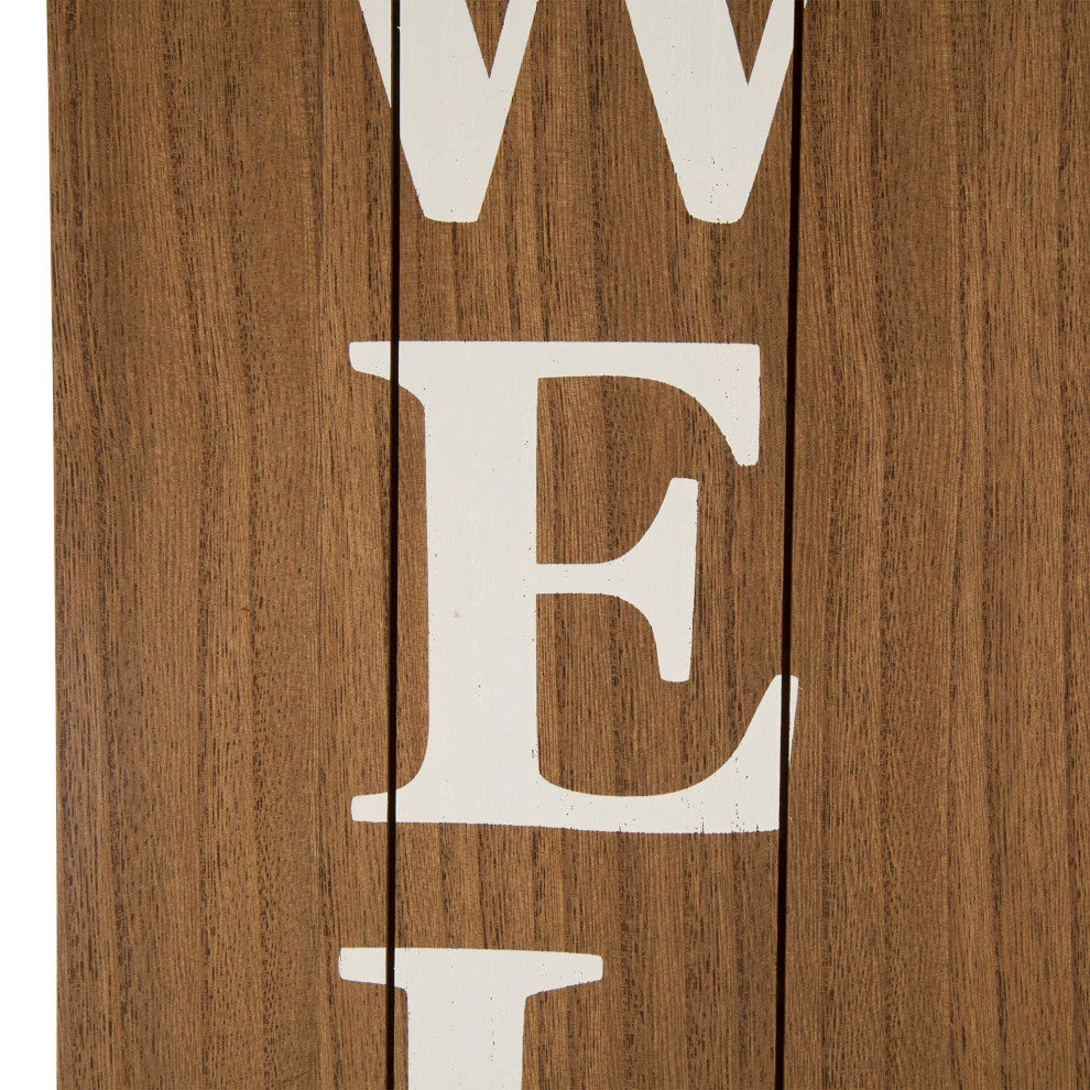 42" Wooden WELCOME Porch Sign With Metal Planter, Natural