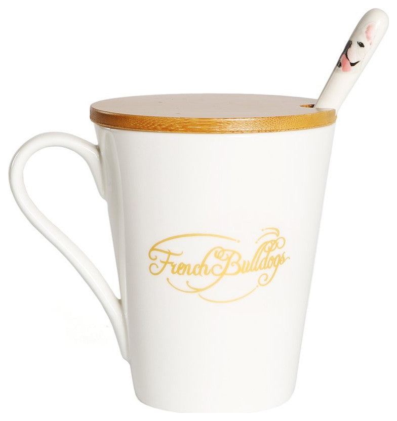 Frenchie China Water Cup With bamboo lid and spoon