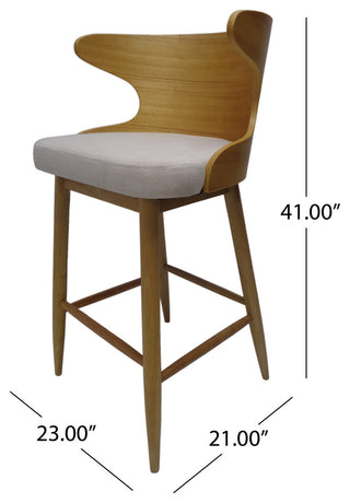 GDF Studio Truda Mid Century Modern Fabric Barstools, Set of 2, Light Beige/Natural