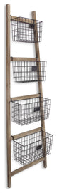 Wooden Ladder Storage Piece With 4 Baskets