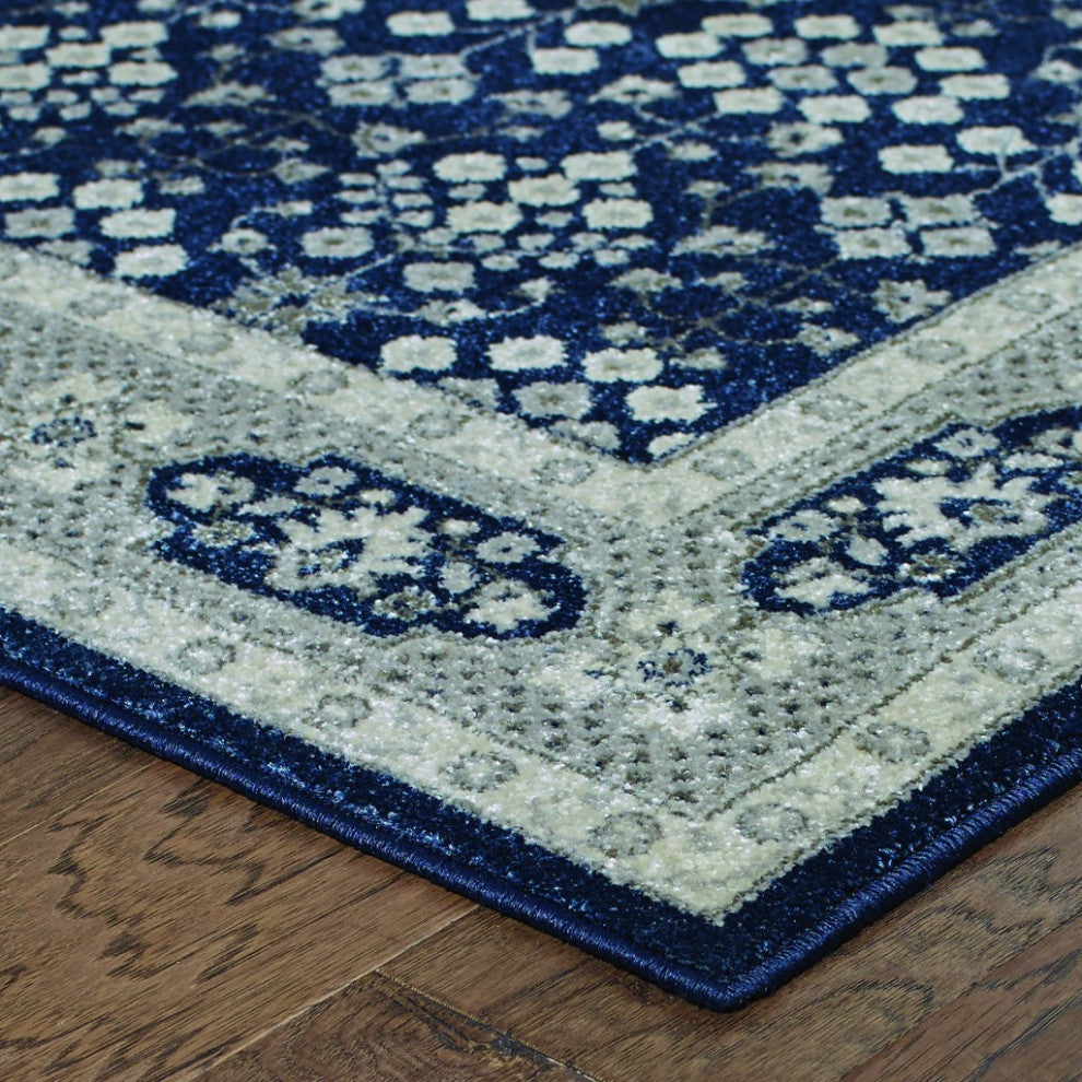 5"x8" Navy and Gray Floral Ditsy Area Rug