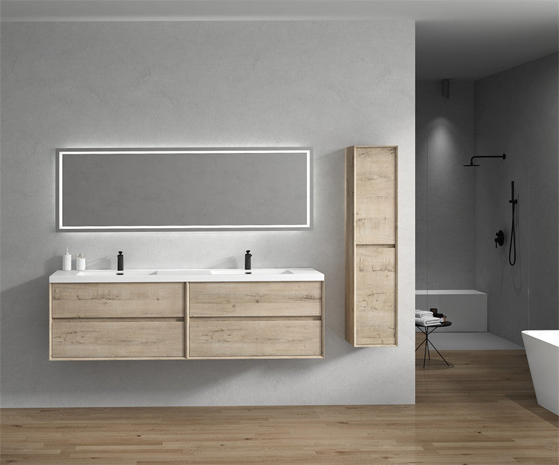Ashley 84'' Floating Vanity, Acrylic Top, Double Sink, Light White Oak