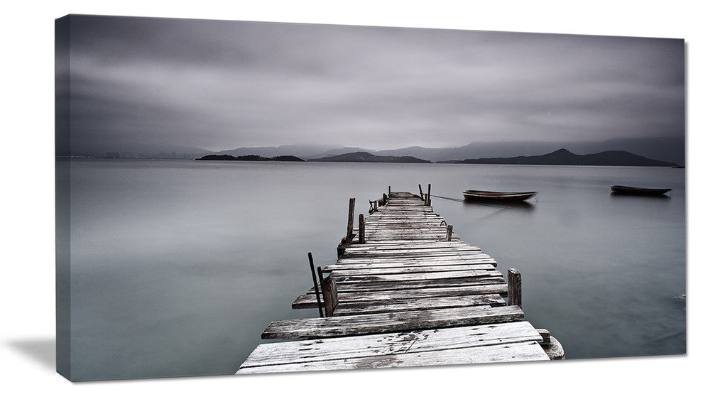 Pier and Boats at Seashore, Bridge Canvas Art Print, 40x20
