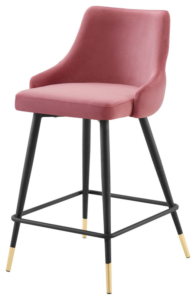Counter Stool Chair, Velvet, Pink, Modern, Bar Pub Bistro Restaurant Hospitality