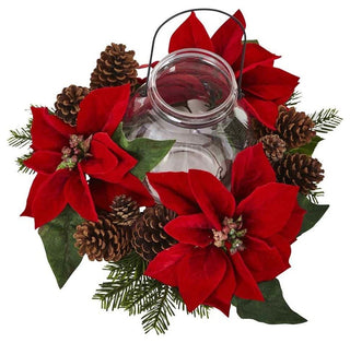 Poinsettia Pine & Pine Cone Candelabrum