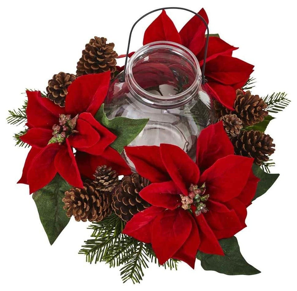 Poinsettia Pine & Pine Cone Candelabrum