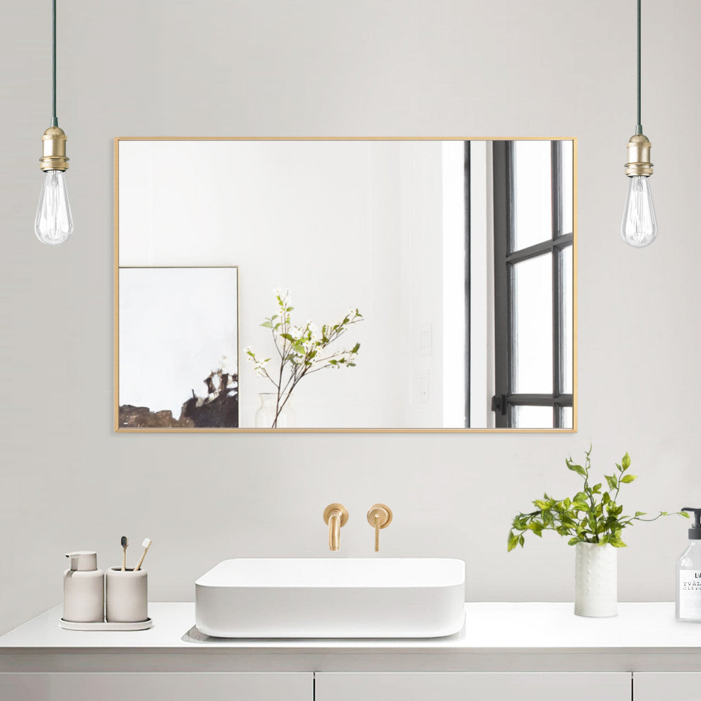 Rectangle Framed Bathroom Vanity Mirror Accent Wall Mirror, Gold, 24"x36