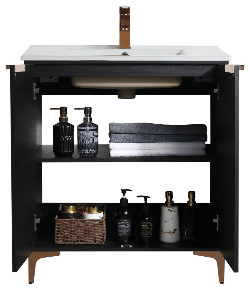Wilmington Bath Vanity, Chestnut, 30 Inch, Rose Gold Hardware