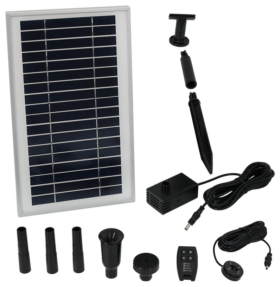 Sunnydaze 105 GPH Solar Pump Kit, Battery Pack, 55" Lift, Remote Control