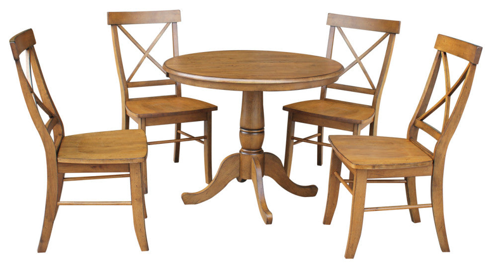 36" Round Top Pedestal Ext Table With 12" Leaf And 4 X-Back Rta Chairs